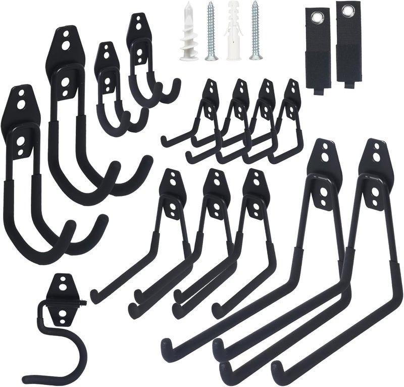 Moneek's Hardware 16 Pack Steel Heavy Duty Garage Hooks Storage Hooks with Anti-Slip Coating, Utility Garage Wall Mount Hanger and Organizer for Sheds, Bikes, Ladder, Rope, Broom, Shovel, Garden Power Tools, and Cords - Image 1